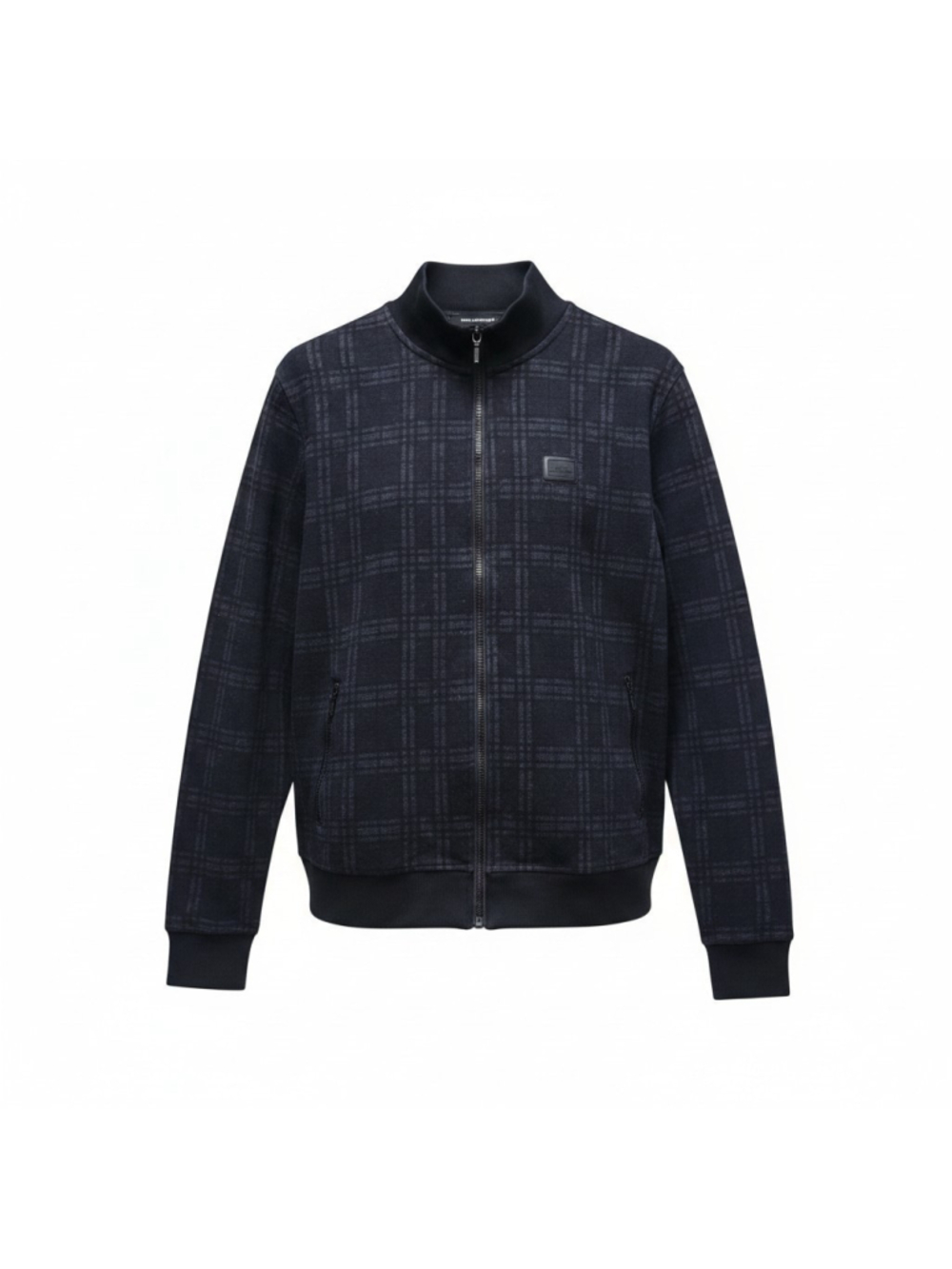 Karl Lagerfeld Men Slim Fit Full-Zip Long-Sleeves Plaid Track Jacket Size Medium